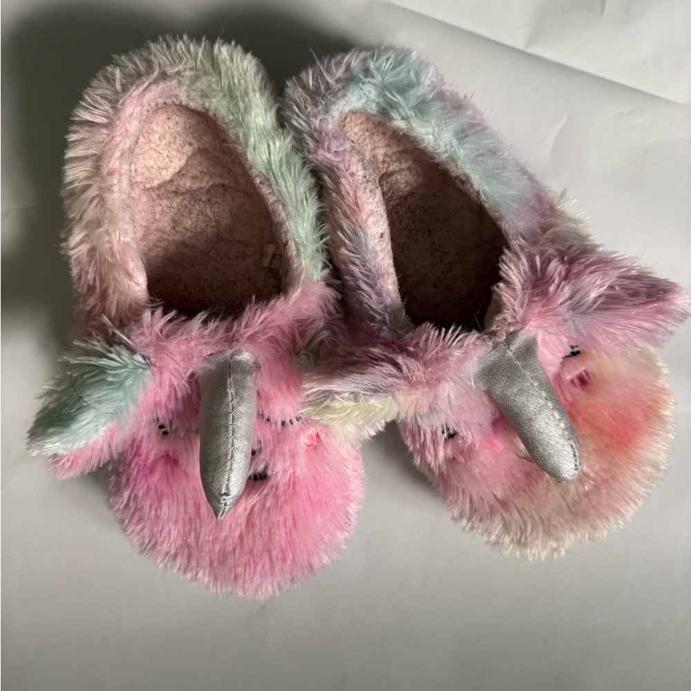 GUC kids sz 1/2 Pink Unicorn Slippers with Silver Horn